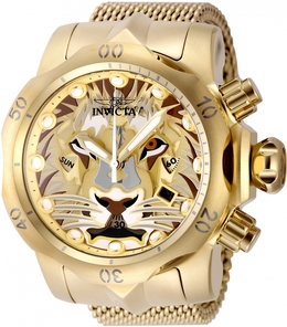 Invicta Venom Chronograph Quartz Mens Watch 48172 Gold-tone Stainless Steel Case, Mesh Bracelet, Unidirectional Bezel, Analog Dial with Luminescent Hands and Markers, Date Display at 4 O'clock