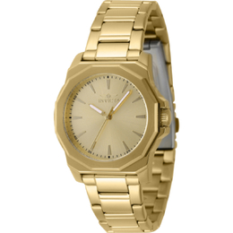 Invicta 47339 Ladies Watch Analog Gold Dial Quartz Movement Round Case Fixed Bezel Luminescent Hands