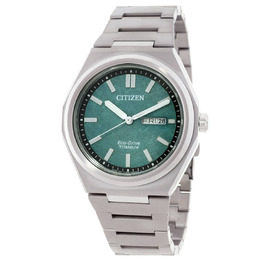 Citizen Zenshin Three-hand Mens Green Dial Watch with Eco-Drive Movement (AW0130-85X)