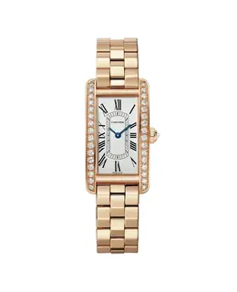 wjta0056 Cartier Tank Americaine Small Quartz Silver Dial Diamond 18K Rose Gold Women's Watch