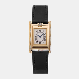 Cartier Tank Basculante WA202251 Manual Winding 18K Yellow Gold Silver Dial Women's Wristwatch