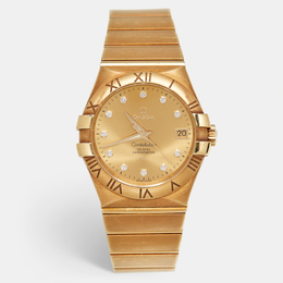 Omega Champagne Diamond 18K Yellow Gold Constellation 123.50.35.20.58.001 Women's Wristwatch 35 mm 1172869