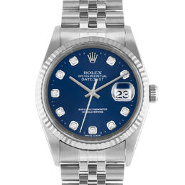 Pre-owned Rolex Datejust 36 Automatic Chronometer Diamond Blue Dial Mens Watch 16234 BLDJ