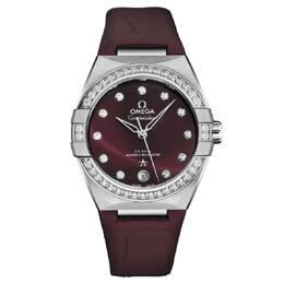 Omega Constellation Automatic Chronometer Diamond Red Dial Ladies Watch 131.18.36.20.61.001