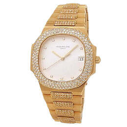 Pre-owned Patek Philippe Nautilus Quartz Diamond Silver Dial Ladies Watch 3900/5J-001