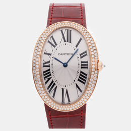 Pre-Owned Cartier Baignoire WB520005 Manual Wind Rose Gold Silver Dial Men's Wristwatch