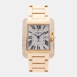 Cartier Tank Anglaise WT100006 Men's Wristwatch - Rose Gold Case, Silver Dial, Quartz Movement