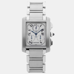 Cartier Tank Francaise Chronoflex W51001Q3 Quartz Stainless Steel Silver Dial Men's Wristwatch 28mm 1170201