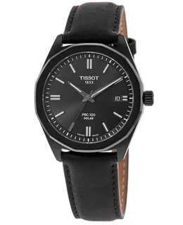 Tissot PRC100 Men's Watch Black Dial, Stainless Steel Case with Leather Strap