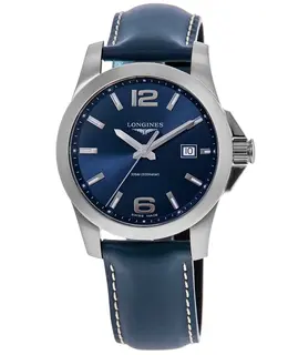Longines Conquest Quartz Blue Dial Blue Leather Strap Men's Watch l3.759.4.96.0