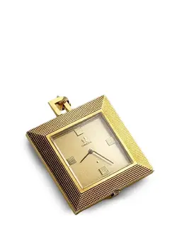 Omega Square Pocket Watch 25mm 31090247 - Gold Case, Textured Bezel, Quartz Movement