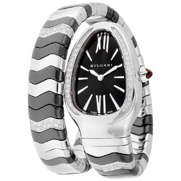 Pre-Owned Bulgari Serpenti Spiga Diamond Black Lacquered Dial Ladies Watch Item 102129