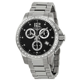 Pre-owned Longines Conquest Chronograph Diamond Black Dial Ladies Watch l3.279.0.57.6