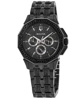 Bulova Crystal Black Dial Black Stainless Steel Men's Watch 98c134