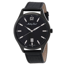 Mathey-Tissot H411NN Urban Leather Mens Quartz Watch, Black Dial & Case