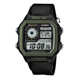 Часы Casio G Shock Battery Sports /Green Quartz Mens Black Digital, черный ae-1200whb-1b | black