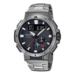 Часы Casio Waterproof Sports Solar Powered Mens Silver Analog/Digital Combo, серебряный prw-70yt-7prd | silver