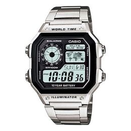Часы Casio G Shock Quartz Sports Waterproof Mens Silver Digital, серебряный ae-1200whd-1a | silver