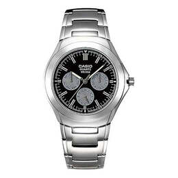 Часы Casio Waterproof Stainless Steel Strap Mens Black Analog, черный mtp-1247d-1a | black