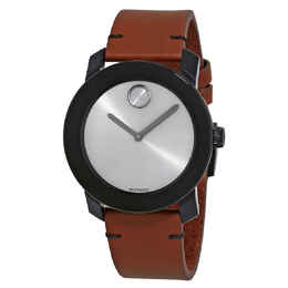 Movado Grey Sunray Dial Cognac Leather Mens Watch, 3600442