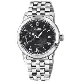 Gevril Madison Automatic Black Dial Mens Watch 2560B, Silver-tone stainless steel case and bracelet