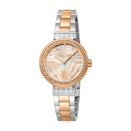 Roberto Cavalli Logo Series RC5L080M0065: Ladies' Analog Quartz Watch with 30mm Rose Gold-tone Case, Two-tone Bracelet