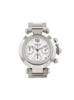 Cartier Pasha Chrono 40mm White Dial Round Case - Three Counters Chronograph with Railroad Minuterie & Luminescent Blue Hands (Art. 31167257)