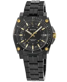 Bulova Icon Black Dial Stainless Steel Men's Watch Model 98B408 - Quartz Movement, Date Display, Push-Pull Crown