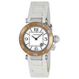 Pre-owned Cartier Pasha Seatimer w3140001, Ladies Watch, Steel Case with White Rubber Strap