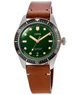 Oris Divers Sixty-Five Green Dial Brown Leather Strap Men's Watch 01 733 7707 4357-07 5 20 45