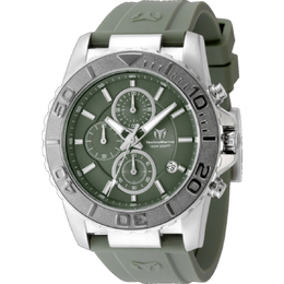 Technomarine Sea Chronograph Quartz Mens Watch tm-725005 Silver-tone stainless steel case olive green silicone strap Gunmetal bezel Analog dial with date