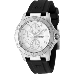Technomarine Sea Quartz Analog Ladies Watch with TMI VH67 Movement Silver Dial and Black Silicone Strap 100m Water Resistant
