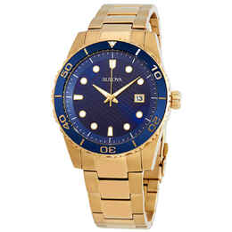 Bulova Sport Blue Dial Yellow Gold-tone Mens Watch 98A197