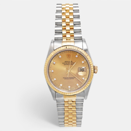Rolex Champagne Diamond 18K Yellow Gold Stainless Steel Datejust 16233 Unisex Wristwatch 36 mm 1187923
