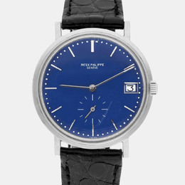 Patek Philippe Calatrava 3445G Automatic Blue Dial Men's Wristwatch in White Gold