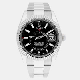 Rolex Sky-Dweller 326934 Automatic Men's Watch - Black Dial, White Gold Fluted Bezel