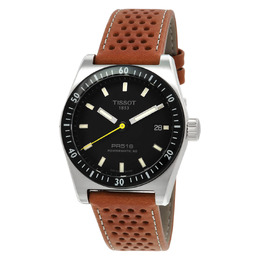 Tissot PR516 T-Sport Mens Automatic Watch - Black Dial, Silver Case, Brown Strap