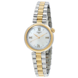 Tissot Desir Ladies Watch t1520102211801: Silver-tone Stainless Steel Case with Yellow Gold PVD Bracelet, White Mother of Pearl Dial