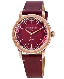 Brand New Authentic Raymond Weil Millesime Automatic Red Grape Dial Leather Strap Men's Watch 2925-PC5-45001