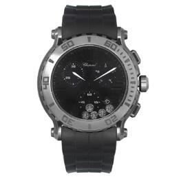 Pre-owned Chopard Happy Sport Chronograph Black with 5 Floating Diamonds Dial Ladies Watch 288499-3007