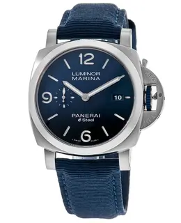 Panerai Luminor Marina ESteelâ¢ Blu Profondo Blue Dial Fabric Strap Men's Watch pam01157