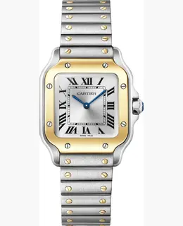 Authentic Cartier Santos De Cartier WSSA0033 Silver Dial 18K Yellow Gold & Steel Watch
