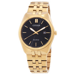 Citizen Corso Eco-Drive Mens Watch BM7333-85E, Black Dial, Gold-tone Stainless Steel Case and Bracelet