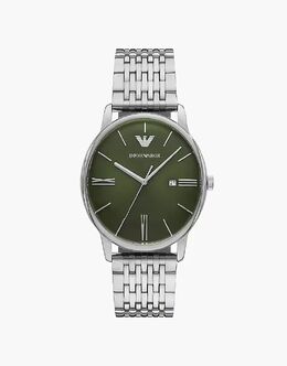 Часы Emporio Armani с тремя стрелками и датой из нержавеющей стали в серебристом цвете 147844485 | silver