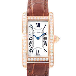 Pre-owned Cartier Tank Americaine wjta0002 - Quartz Diamond Silver Dial Ladies Watch
