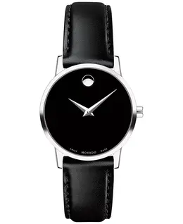 Женские часы Swiss Museum Classic с черным кожаным ремешком, 28 мм Movado, черный 6273058 | black/silver black