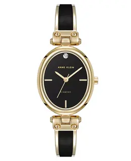 Женские часы Quartz Black с овальным циферблатом, украшенные бриллиантами, браслет из золотистого металлического сплава, 26 мм Anne Klein, мультиколор 19246279 | black/gold-tone