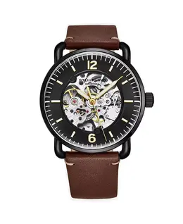 Мужские кожаные часы с коричневым ремешком 42 мм Stuhrling, коричневый 10540949 | brown