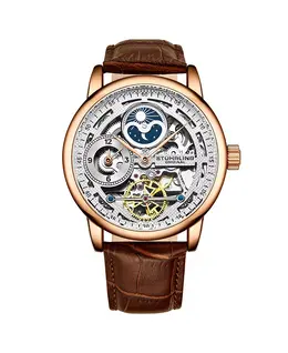 Мужские кожаные часы с коричневым ремешком 49 мм Stuhrling, коричневый 10540792 | brown