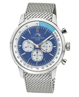 Серебристые мужские часы Simon Stainless Steel Chronograph с синим циферблатом 1321CSIS Porsamo Bleu, серебряный 21423794 | silver and blue